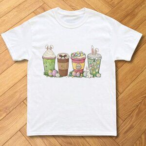 Easter Coffee Lover Graphic Tee Bunny Ears Pastel